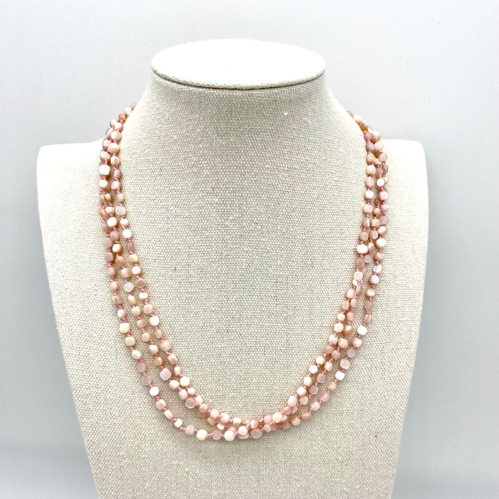 Sajen Multi-Strand‎ Beaded Necklace Pink Shell 925 Sterling Silver Button Clasp